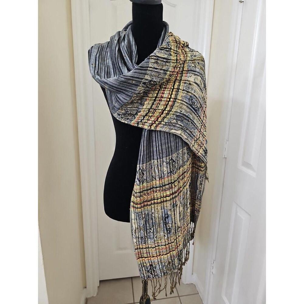 Paisley Pashmina Scarf Wrap with Fringe Multicolor 22" x 72"‎